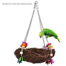 Parrot Hammock Swing Toy, Pet Bird Rattan Weave Hanging Swing Nest with 4 Bell Bird Parrot Supplies for Parrot Parakeet Conures MacawsToy