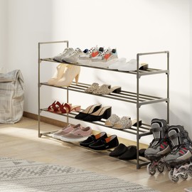 Home-Complete Shoe Rack with 4 Shelves – Four Tiers for 24 Pairs – For Bedroom, Entryway, Hallway, and Closet – Storage and Home Organization, White and Grey, 4-tier