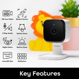 Geeni Peek Smart Indoor Security Camera 1080p HD, Motion Alerts, 2 Way Audio, Night Vision, Compatible with Alexa & Google Home, White