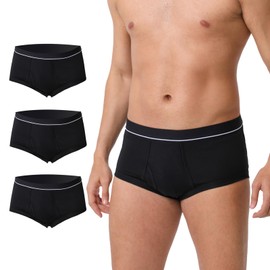 ShieldEase Washable Incontinence Underwear for Men - Cotton Leakproof Briefs with Fly, Front & Rear Urinary Leak Proof Panties, 150ml Absorbency (3 Pack, 2XL, Black)