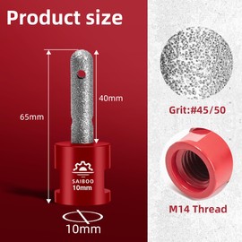 Diamond Finger Mill Bit Diameter 10 mm x M14 Thread for Enlarging Existing Holes Shaping Polishing Grinding on Ceramic Tiles Marble Granite Worktop for Angle Grinder
