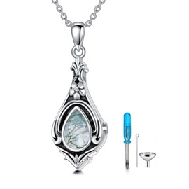 Seiyang Urn Necklace for Ashes 925 Sterling Silver with Moss Agate Cremation Jewelry Keepsake Ashes Pendant Necklace Memorial Jewelry for Women Loved One