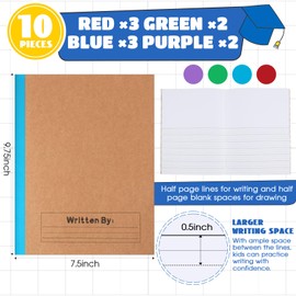 Henoyso 10 Pcs Primary Composition Notebook 9 3/4 x 7 1/2 Inch Kids Journal, Back to School Supplies, K-2 Primary Writing Notebook for Kids Student Draw and Write Story Journal (Fresh Color)