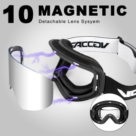Vgooar OTG Ski Goggles with Magnetic Removable Lens, Frameless Ski Goggles with Cylindrical Lens - Anti-Fog and UV400 Protection Ski Goggles for Men and Women