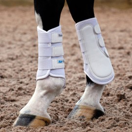Masta Air-Flux Horse Brushing Boots - Training Neoprene Protective Wrap Boot for Horses with 3D AirMesh - Soft & Comfort Extremely Lightweight Legs Protectors - Set of 2 - White, Size Extra Full