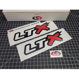 LTX Decals (2pk) Performance Racing Engine Accent Stickers 6.2L LT1 LT4 LT2 LT6 (Gloss Black & Red 'X', 3.5" x 12.5")