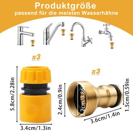 Tap Adapter, 6-Piece Set for Garden Hose and Kitchen Tap, Universal Hose Connection for Tap, Compatible with Standard Internal Thread, Ideal for Home and Garden