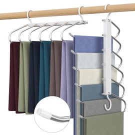 Magic Pants Hangers Space Saving - 6 Tier Stainless Steel Multi Hangers in One for Hanging Pants, Jeans,Trouser - No Slip Vertical Collapsible for Closet Organizer Saver for Men Women, 2 Pack