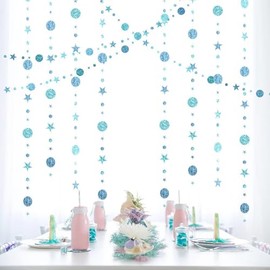 （48pcs 156inch） * 3 String Twinkle Little Star Party Garlands Glitter Hanging Moon Stars Decorations Banner Backdrop Decor for Ramadan Wedding Xmas Birthday EID Graduation (Blue)