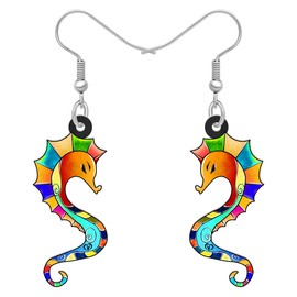 DUOWEI Cute Acrylic Seahorse Earrings Novelty Cartoon Dangle Drop Jewelry Gifts for Women Teen Girls (Seahorse C)