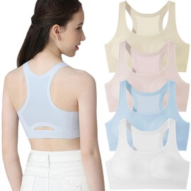 Girls Training Bras Seamless Racerback Bralette Lift Your Back Sports Underwears Shockproof Running Vest with Lightweight with Removable Padding for Teen 8-18 Years/4 Pack