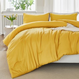 Litanika Mustard Yellow Comforter Set King Size, 3 Pieces Lightweight Solid Bedding Comforter Set, All Season Fluffy Bed Set (104x90In Comforter & 2 Pillowcases)