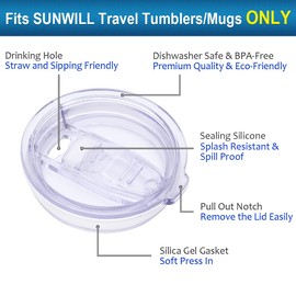 SUNWILL Lid 20oz Travel Tumblers Only, Spill Proof Lid, Splash Resistant Silicone Sliding Covers Replacement 2 Pack, Straw Friendly, BPA Free