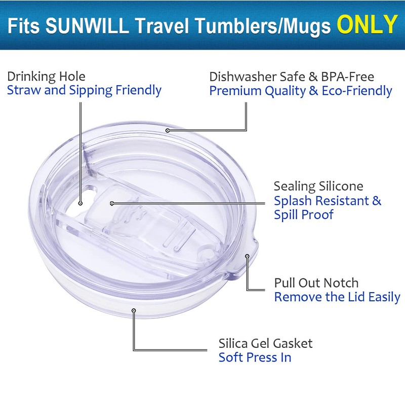 SUNWILL Lid 20oz Travel Tumblers Only, Spill Proof Lid, Splash