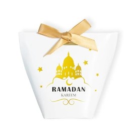 Eid/Ramadan Mubarak Supplies Custom Ribbons Gift Wrap Bags Gift Boxes, Pillow Box Ra (Ramadan White Box)