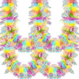 WILLBOND Guirnalda de oropel de Pascua de 32.8 pies x 4 pulgadas con decoraciones de huevos de colores, guirnalda metálica de Pascua, arco iris, purpurina, alambre torcido, decoraciones colgantes para