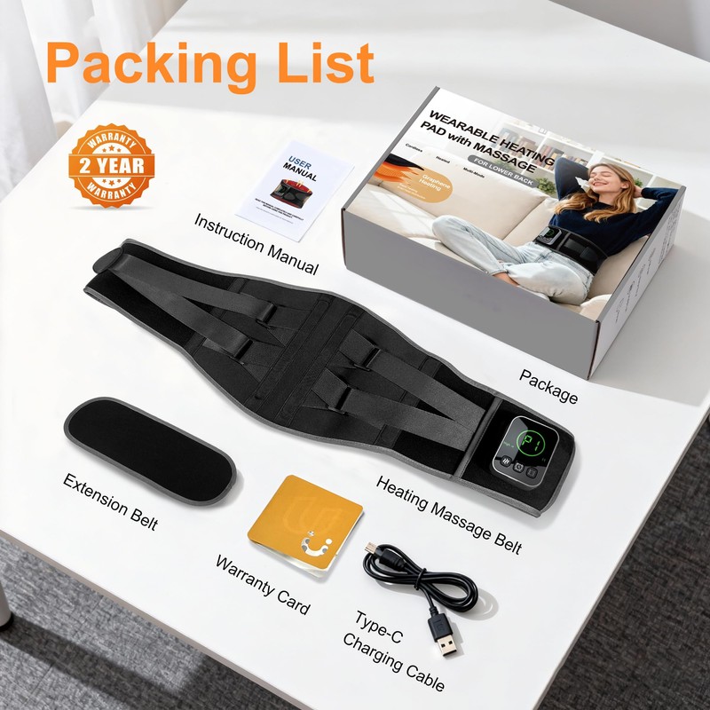 Graphene-Infused Cordless Heating Pad with Massager for Back, 5000mAh Rechargeable
