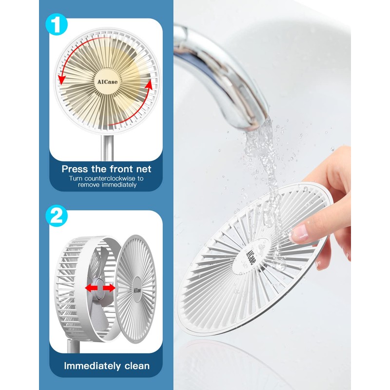 AICase Stand Fan,Folding Portable Telescopic Floor/USB Desk Fan with 10800mAh