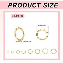 PATIKIL Open Jump Rings, 2000 Pcs 7mm Round Ring Charm Loops Connector for Jewelry Making Supplies DIY Craft Keychains Necklaces Earrings, Gold Tone