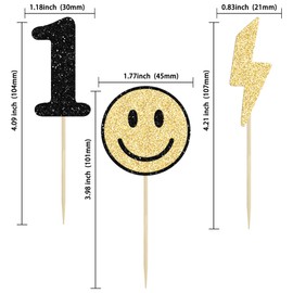 Ephlyn 24Pcs One Happy Dude Cupcake Toppers Smile Face Cupcake Topper Decorations One Happy Dude Birthday Decorations for Kids 1st Birthday Decorations