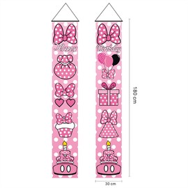2Pcs Pink Mouse Birthday party Porch Sign Door Hanging Banner Birthday Party Supplies for Wall Decorations
