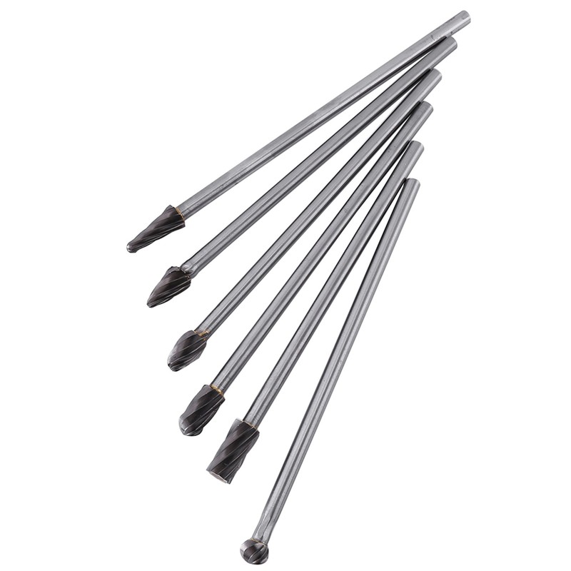 6pcs Tungsten Carbide Aluminum Rotary Files Burr Set 6mm Shank