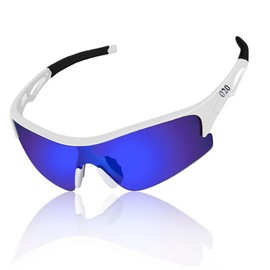 O2O Polarized Sports Sunglasses for Men Women Teens Youth Running Driving Golf Durable Frame (White, Blue)