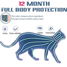 Flea and Tick Collar for Cat, 12-Month Full-Body Protection, Natural Ingredients, Free Flea Comb and Tweezers Included, 2 Packs