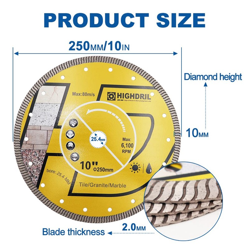 HIGHDRIL Diamond Cutting Disc 250 mm Super Thin Cutting for