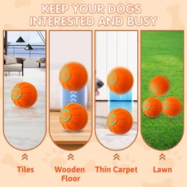 YXtecd Interactive Dog Ball Toy, Electric Moving Dog Ball, Pet Toy Automatic Rolling Ball, Dog Rolling Ball with LED Flash Light, Smart Self-Moving Ball, for Kittens, Puppies (Orange)