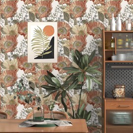 Livebor Floral Wallpaper Peel and Stick Boho Large Floral Peel and Stick Wallpaper Vintage Multicolor Flower Contact Paper 17.7'' x 118.1'' Self Adhesive Wall Paper for Bathroom Wall Covering Decor