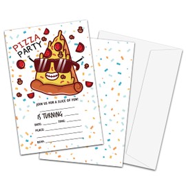 TIRYWT Pizza Party Birthday Invitations, Fill-In Style Birthday Party Invitations with Envelopes For Boys Girls(20-Pack), Birthday Party Decorations And Supplies -yqk-a22