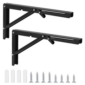 Folding Console, Heavy Duty Hinges Foldable, Angle Shelf Brackets, Iron Folding Angle 90 Degrees, Angle Folding Shelf Angle for Home, Kitchen, Office, Table, Wall - Black (14 Inches)