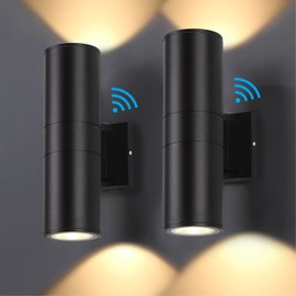 DAKAFUL Dusk to Dawn Outdoor Lighting Sensor Wall Lights 2Pack, 12W 2700K Integrated LED Cylinder Up Down Lights Outdoor, IP65 Waterproof Aluminum Wall Sconce Exterior Wall Light for Porch Patio etc