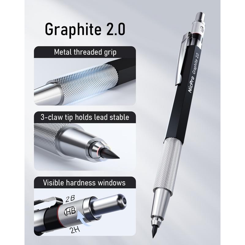 Nicpro 6Pack Art Mechanical Pencil Set, 3Pack Metal Drafting Pencil