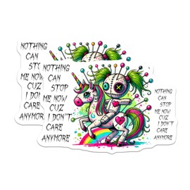 (2 Pack) Voodoo Unicorn Stickers - Creepy Cute - Rainbow Humor Decals - 5" On Longest Side - Sticks to Smooth Flat Surfaces - Made in USA - BMCS10508