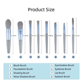 Make Up Brush Set Professional 8-Piece Set of Brush Set Make Up Brush with Foundation Eyeshadow Eyebrow Brush Makeup Brush Set (Mist Blue + V Package)