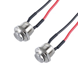 DMWD 2pcs 12mm Super Mini Metal Waterproof Anti-Vandal Momentary Push Button Switch Silver Shell 1/2" Mounting Hole 0-220V (ON)-Off 2Pins 1NO High Head