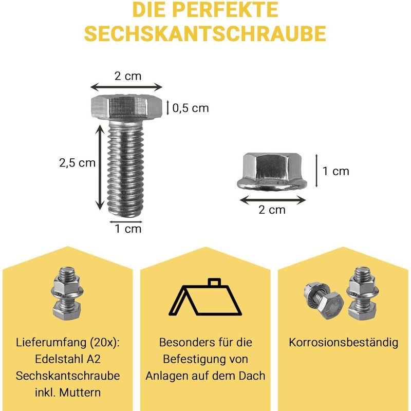 Hexagonal screw set M10 including nut, stainless steel A2-70, 20