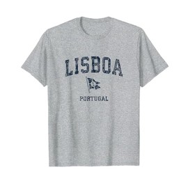 Lisbon Portugal Vintage Sports Navy Boat Anchor Flag T-Shirt