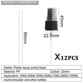 Sanyangboli 12PCS Black Spray Tops for Essential Oil Bottles 410/20mm Plastic Spray Nozzles Replacements Fine Mist Sprayer Pump Top with Clear Lid