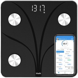 VitaFit 비타핏 스마트 욕실 체중계, 2001년부터 체중계 전문 공장, 앱 싱크 13 체성분 분석기 BMI, 체지방 및 근육, 400파운드, LED, 블랙 VitaFit Smart Bathroom Scale, Expert Factory Since 2001, App Sync 13 Body Composition Analyzer BMI, Body Fat and Muscle, 400lb, LED, Black [Black]