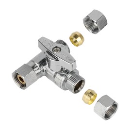(Pack of 1) EFIELD 1/4-Turn Stop Tee Compression Stop Valve, 3/8" OD x 1/4" OD, Chrome Plated Brass, UPC Certified,(VALVE462)