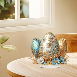 JJFox DIY Tabletop Diamond Art Painting Kit，Desktop Ornament Special Shaped Rhinestone Desk Placement Ornament，Home Stand Up Gem Painting Craft Kit Gift Double Sided (Easter Egg-2)