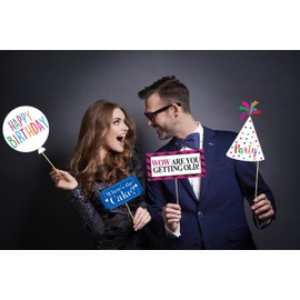 Funny Birthday Photo Booth Props - 47 Pieces - 21st - 30th - 40th - 50th - 60th - 70th - 80th - 90th – Birthday Party Supplies, Decorations and Favors