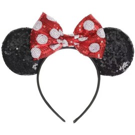 GAIGISFUR Miki and Mini Ears Headbands, Sequin Ears for All, Shiny Bow Hairbands - Perfect for Cosplay, Parties & Accessories (red checks)
