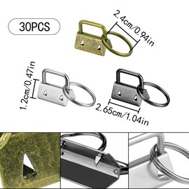 HAIKING Hardware Key Fob, 30 PCS Metal Tail Clip Key Rings Sets for Keychain, Lanyard, Chain Making Supplies (3 Colors)