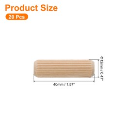 uxcell 20Pcs 1/2" x1-9/16 (12mmx40mm) Wooden Dowel Pins, Fluted Wood Beveled Ends Tapered Dowel Hardwood Pegs, Wood Dowels Rods for Furniture, DIY Crafts