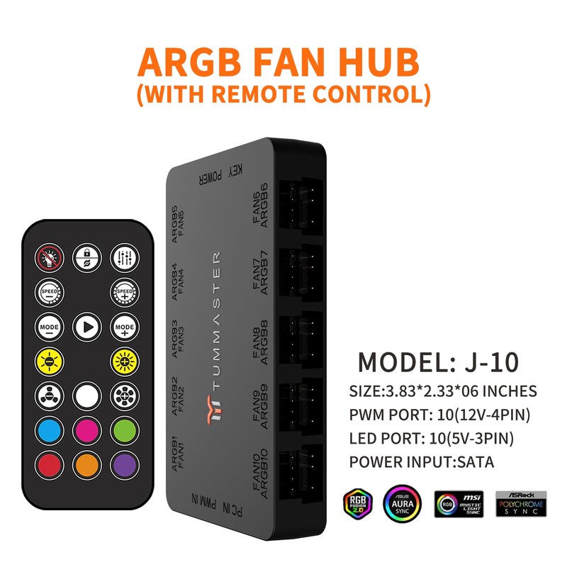 TUMMASTER ARGB Fan HUB 5V-3Pin LED Hub 4 Pin PWM