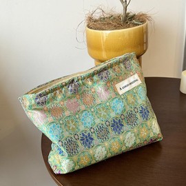 Cosmetic Bags Makeup Bags for Women and Girls, Zipper Make Up Organizer Tool Pouch (Green Flower)